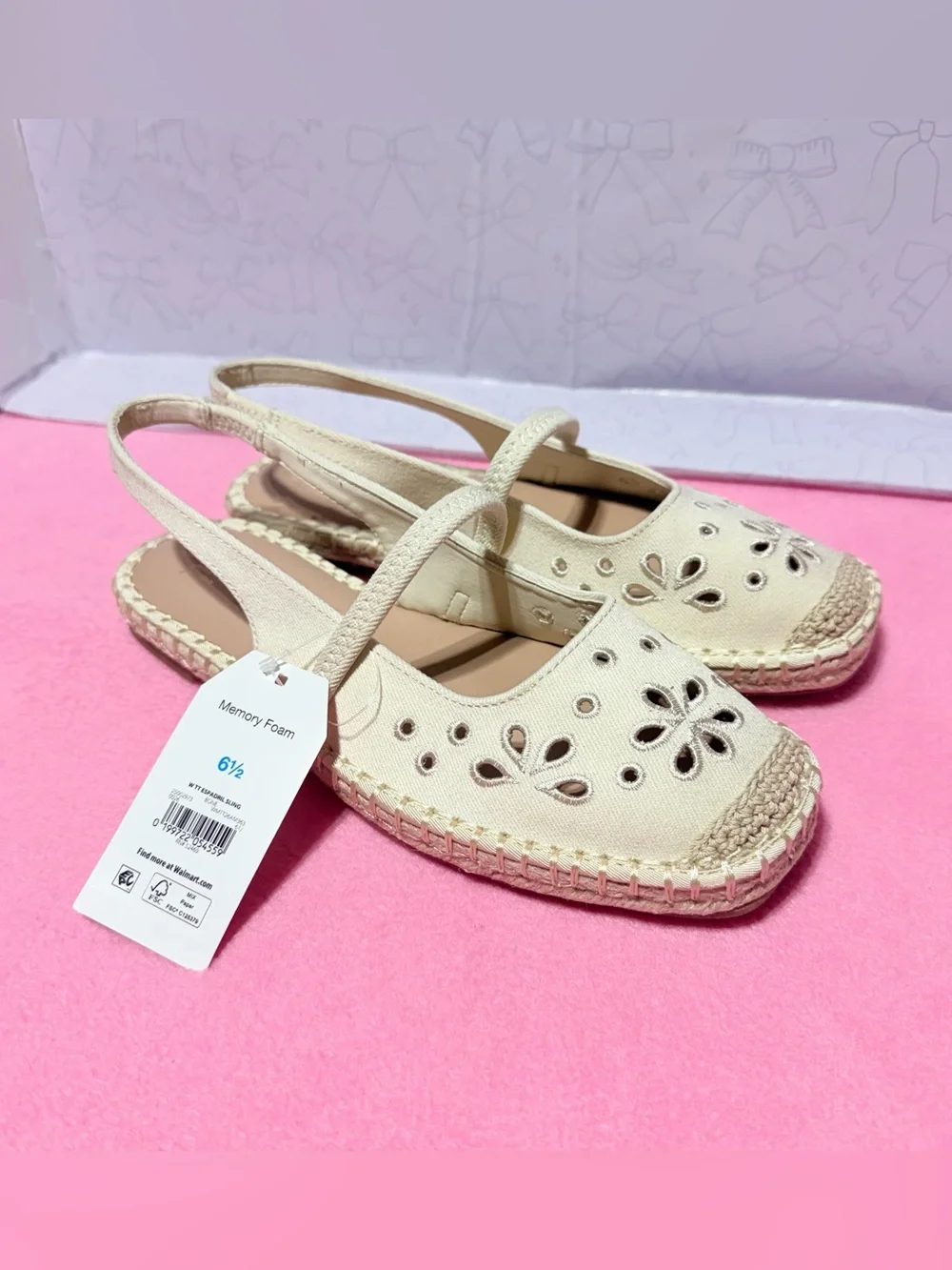 Time and True Women’s Cream Espadrille Slingback Flats, Size 6.5 NEW